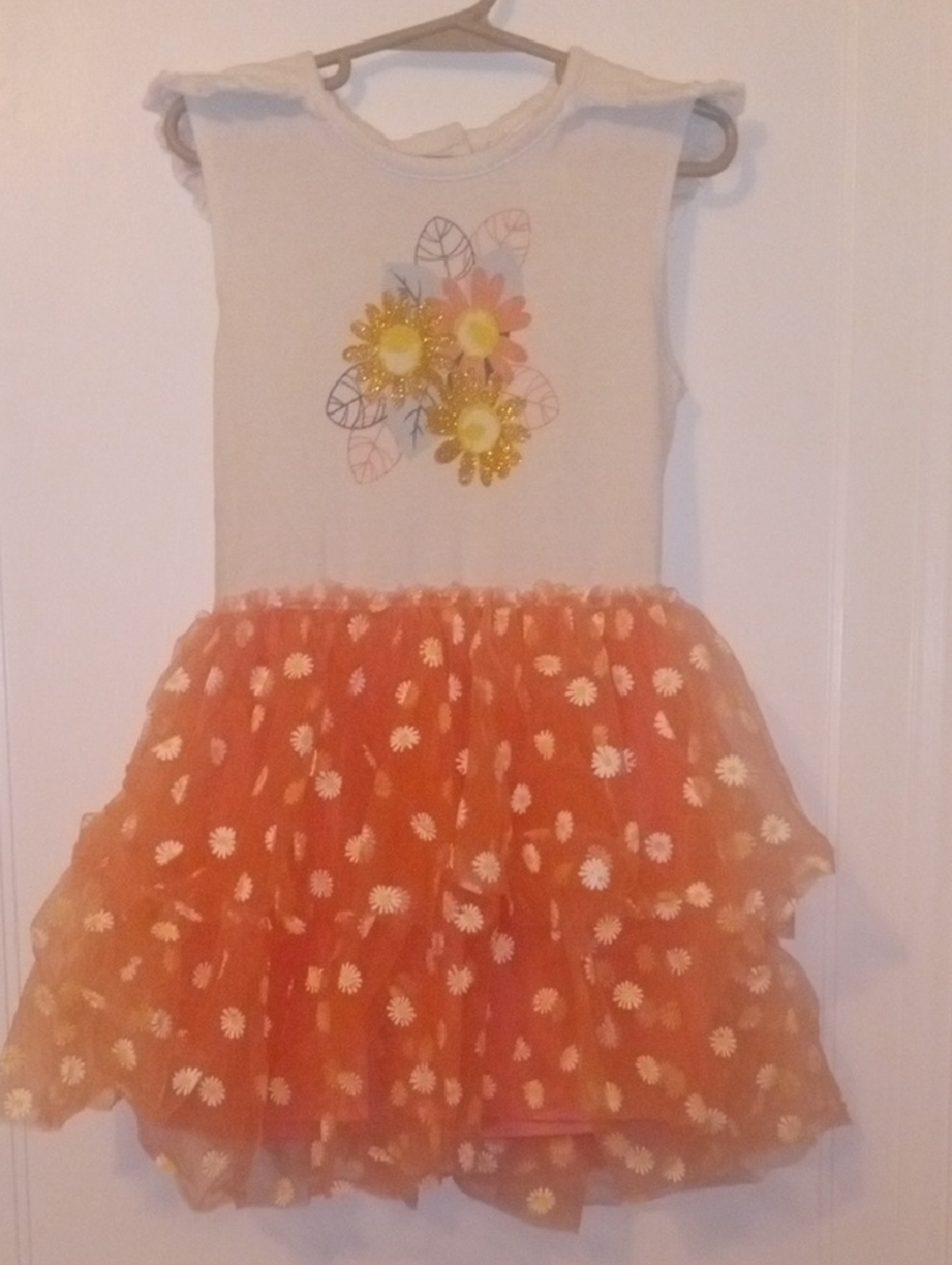 Girls White Top with pink Floral Tulle Skirt Dress 6